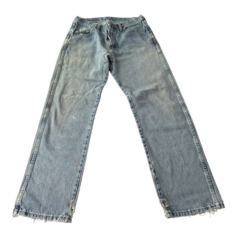 Wrangler Carpenter Jeans Men's 33x30 Light Wash Distressed Workwear